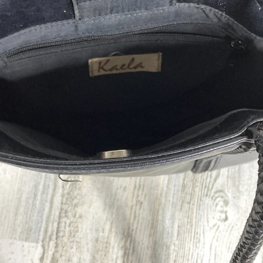Kaela Womens Black Braided Leather Croc Tote Bag - Picture 6 of 8